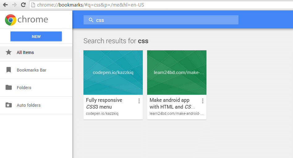 Enable css. Advanced Bookmark search.