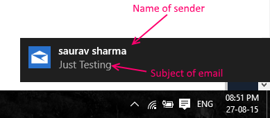 desktop email notifier for windows 10