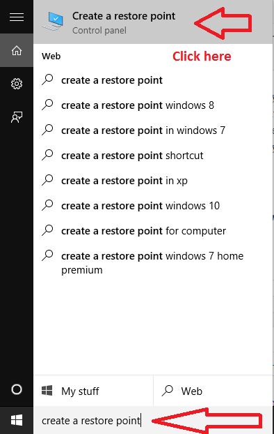 search-create-restore-point-windows-10-taskbar