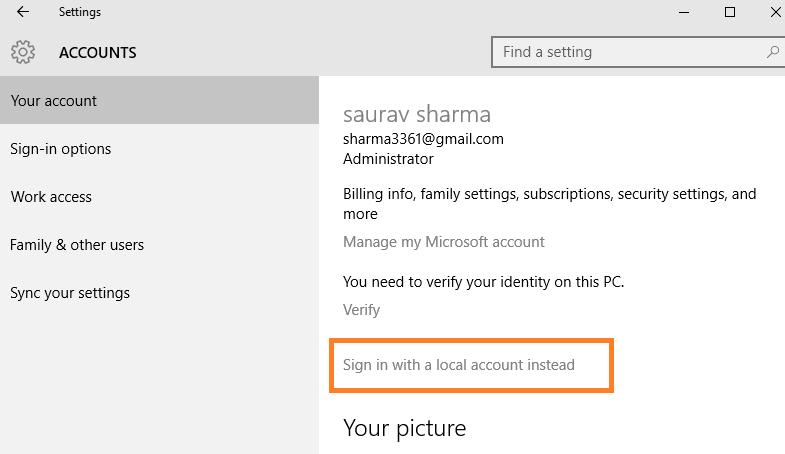 How to switch to a local account in windows 10 instead of microsoft ...