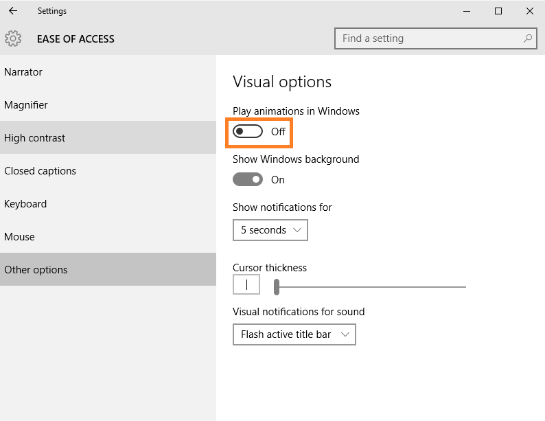 How to Disable animation in Windows 10