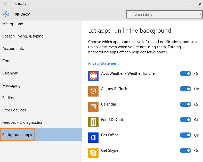 How to disable apps running in background in windows 10