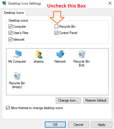 uncheck-recycle-bin-to-be-shown-desktop