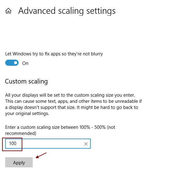 Advanced Scaling Settings Min