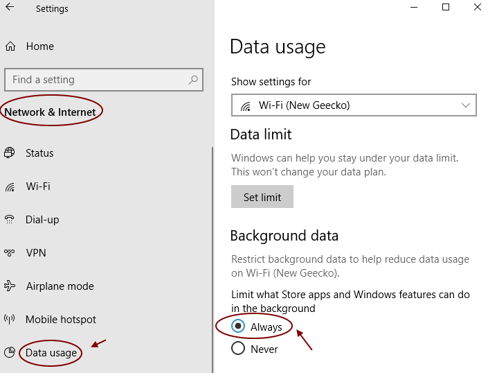 how to restrict background data in windows 7