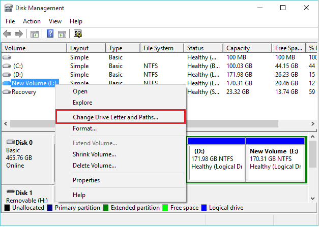 change drive letter and paths