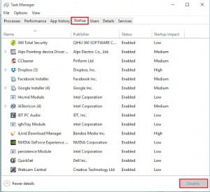 disable startup program win 10