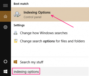 indexing options