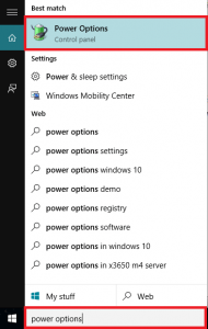 power options win 10