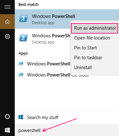 run powershell as admin win 10