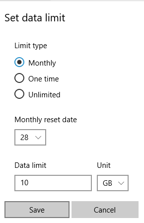 Set Data Limit Min