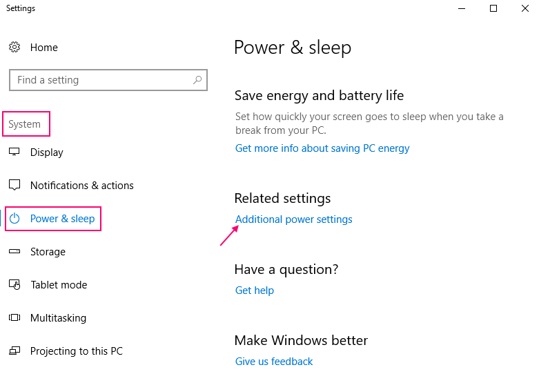 additional power settings