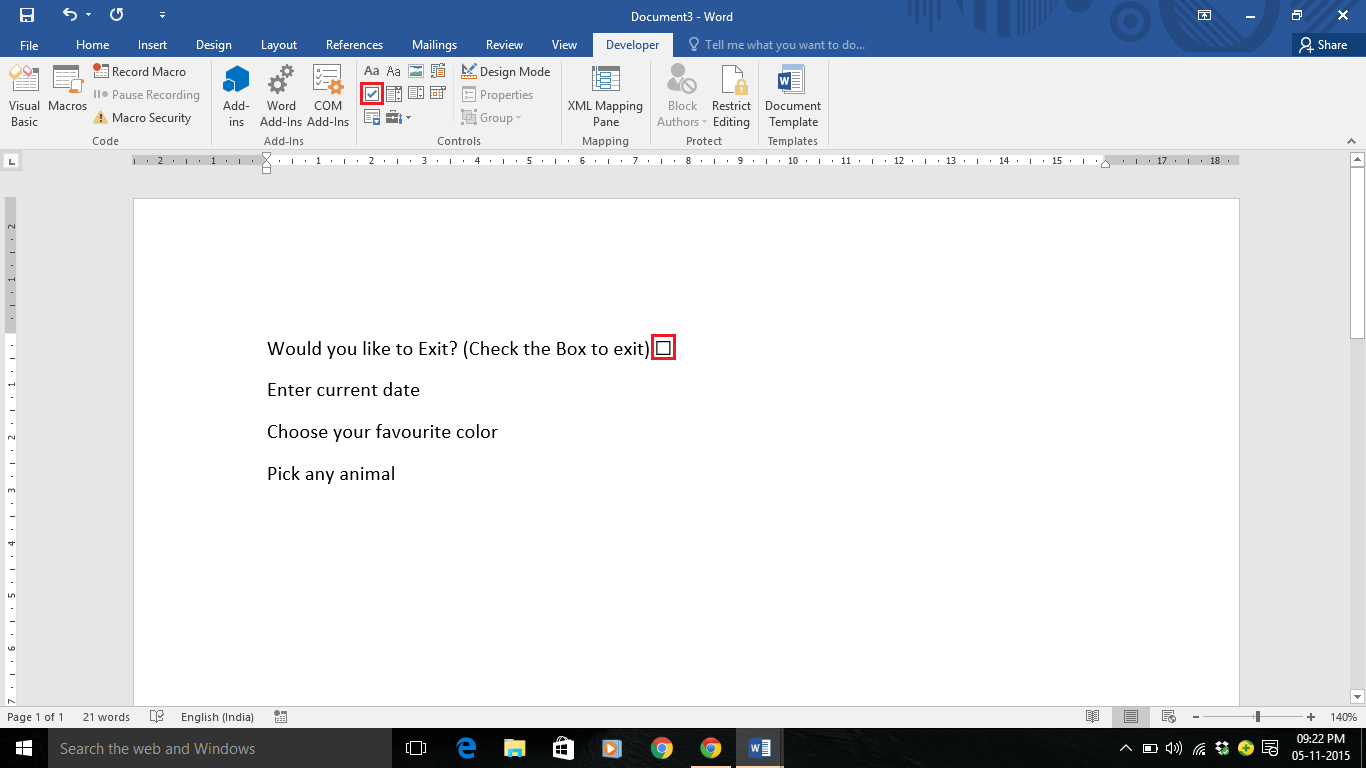 check box in word 2016