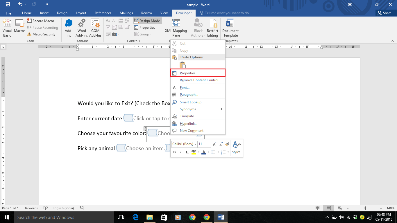 definition content control microsoft word