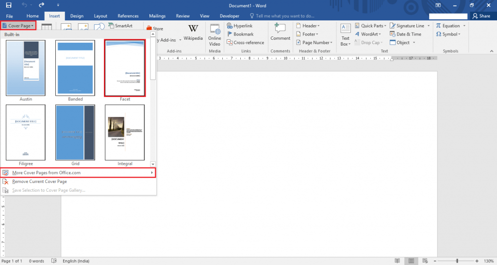 How to create a cover page in Microsoft Word 2016