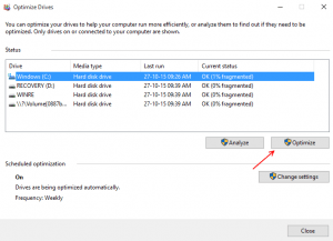 defragmentation windows 10 start