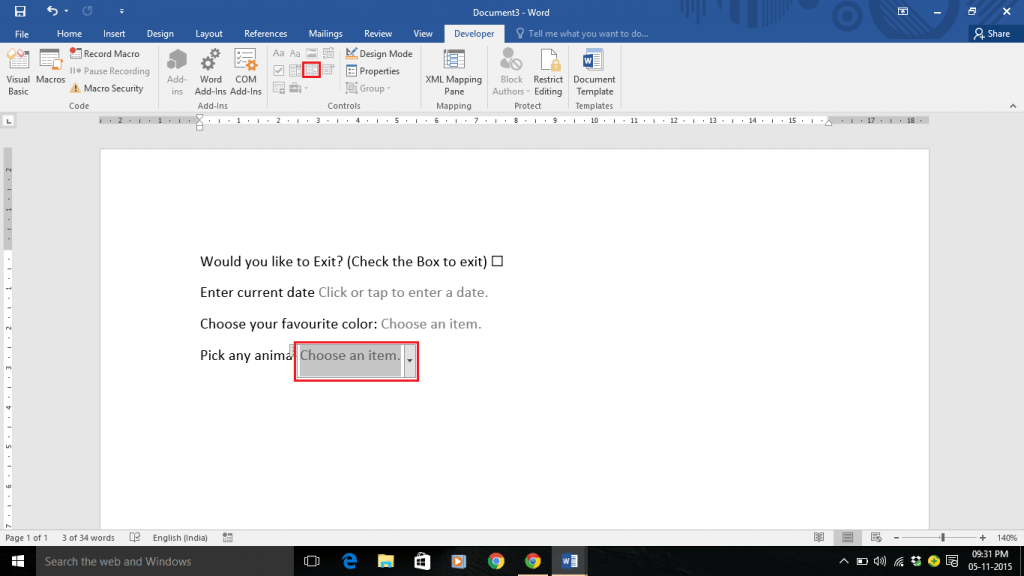 How to create Fillable forms in Microsoft Word 2016