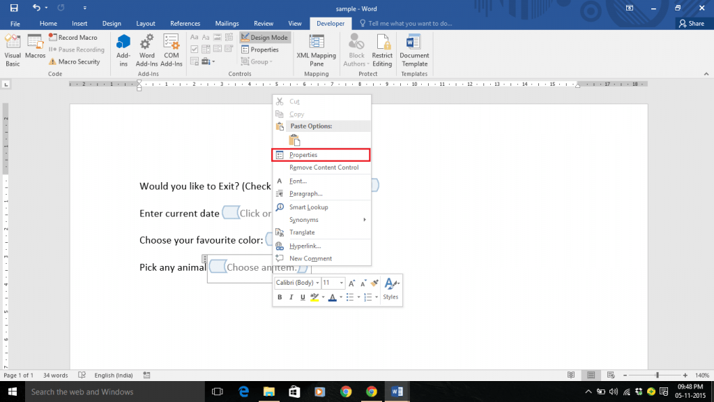 How to create Fillable forms in Microsoft Word 2016