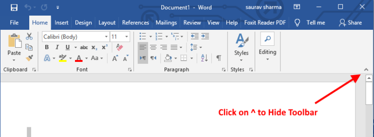 How to Show / Hide Ribbon toolbar in Microsoft Word