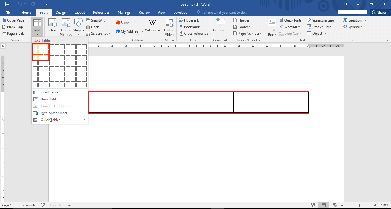 How to insert and resize a table in Microsoft Word 2016