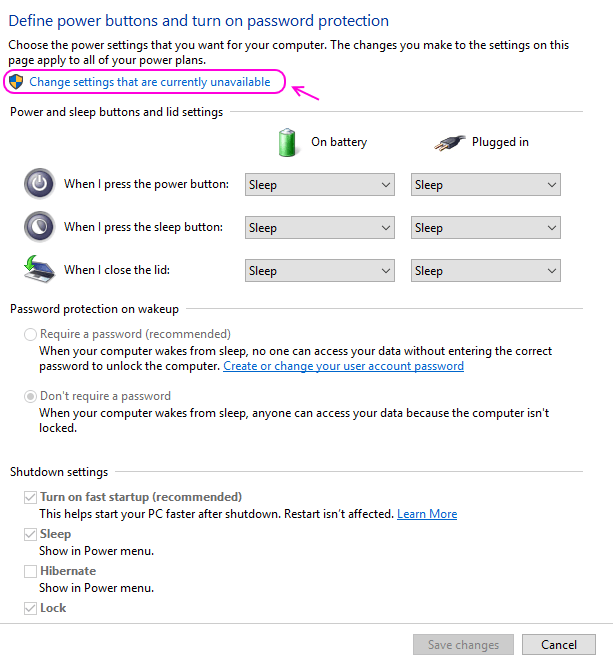 no power options windows 10