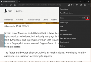 How to zoom in / Zoom out in Edge web browser in Windows 10