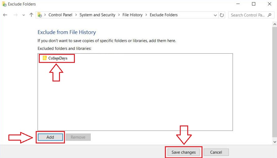 file history folder windows 10