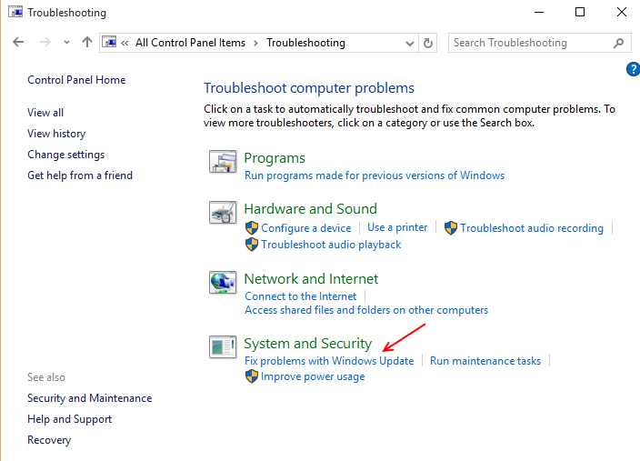 find-fix-problems-update-windows-10