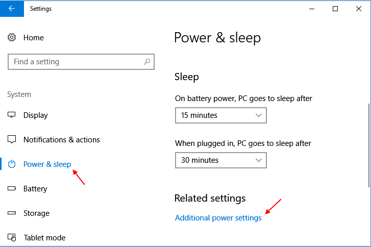 Power Sleep Settings Windows 10