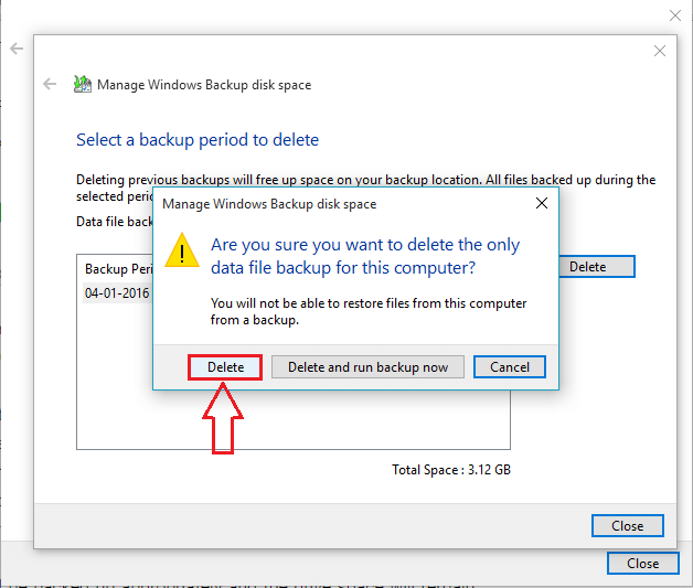 Remove previous. No more Disk Space delete Windows. No free Disk Space to add message to.