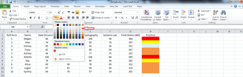 How to sort Microsoft Excel columns by color