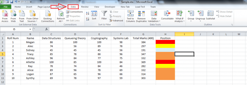 How to sort Microsoft Excel columns by color