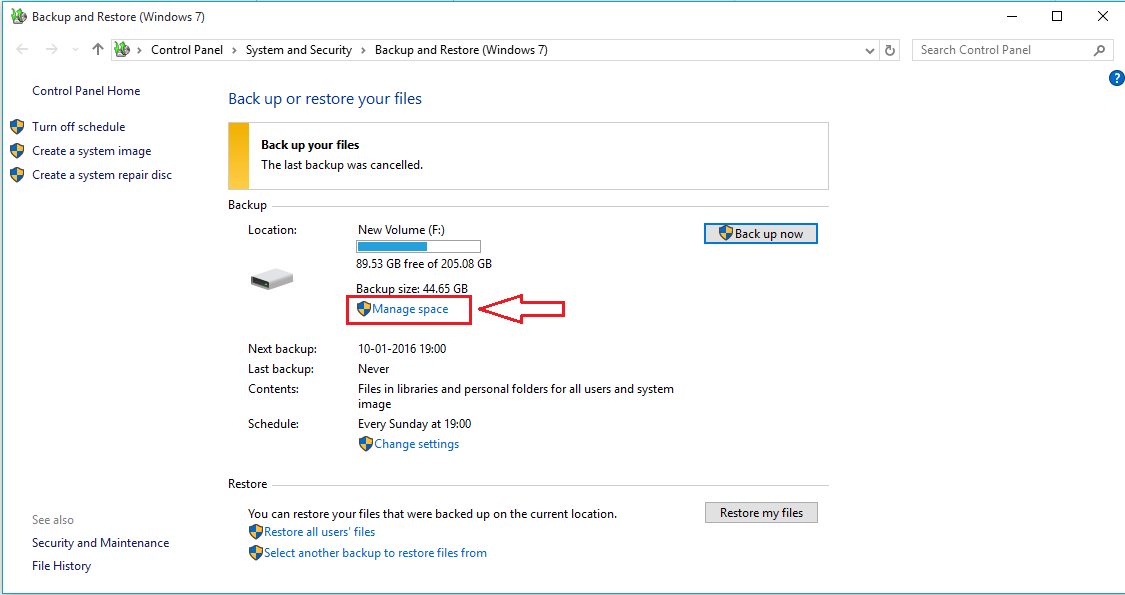 Windows backup service