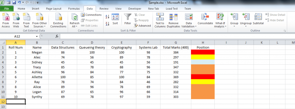 How to sort Microsoft Excel columns by color