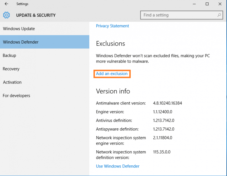 Exclude certain Files, Folders & Apps from Windows 10 Defender