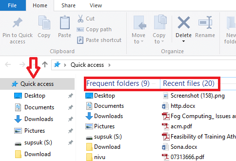 frequent folders windows 10