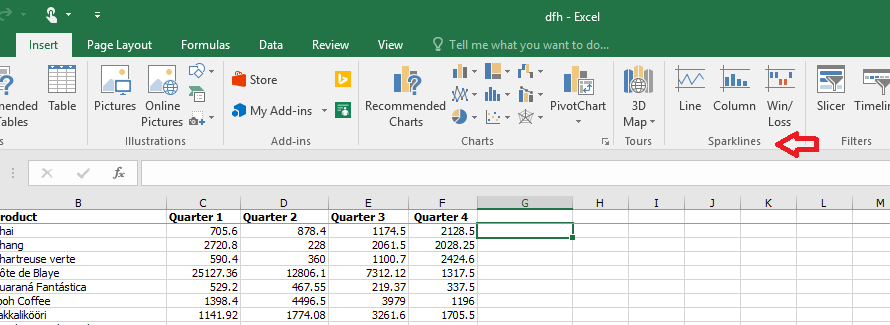 create sparklines in excel 2016