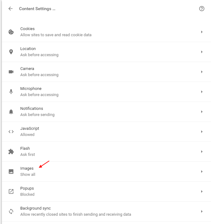 Content Settings Chrome Images