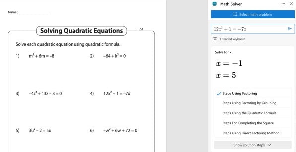 Math Solver 1 Min