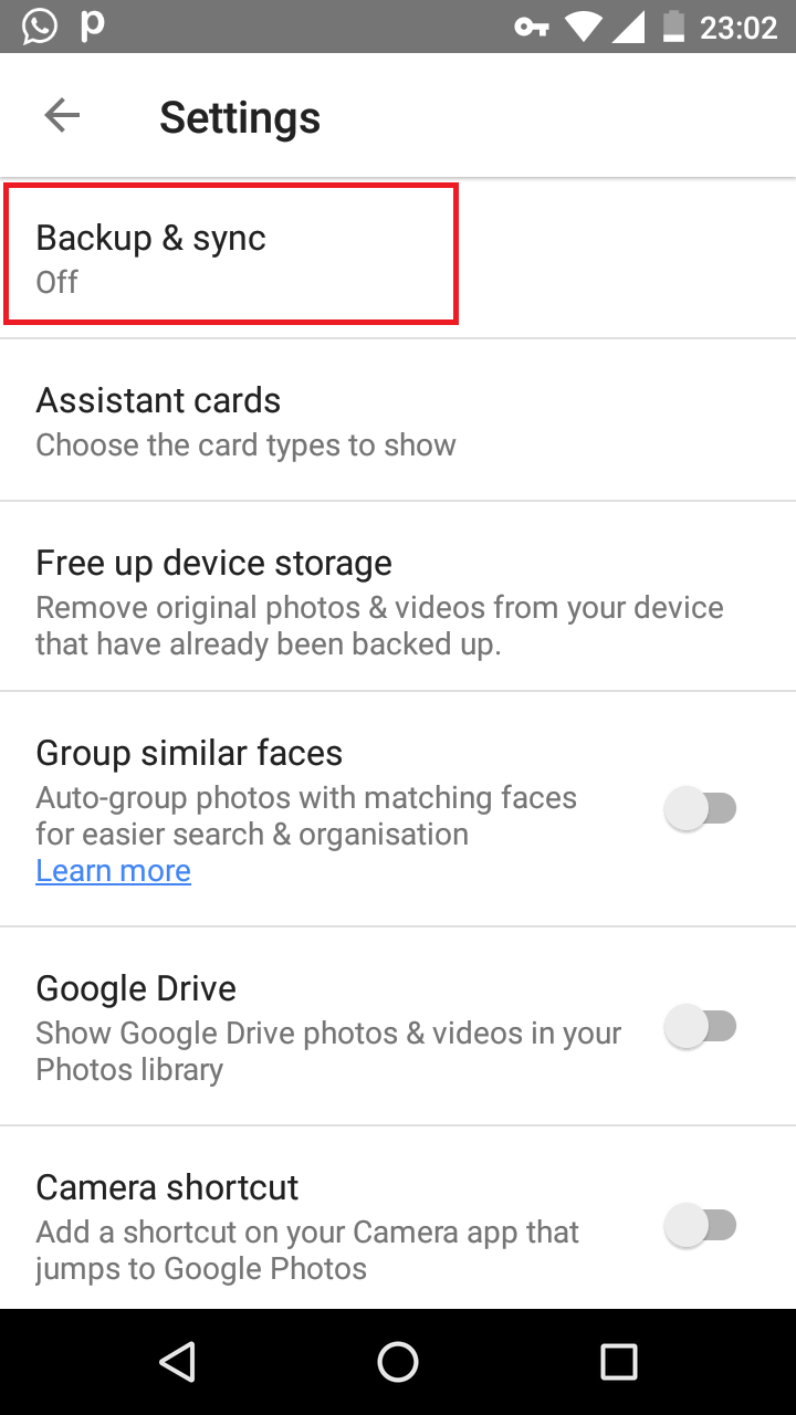 one drive disable backup android