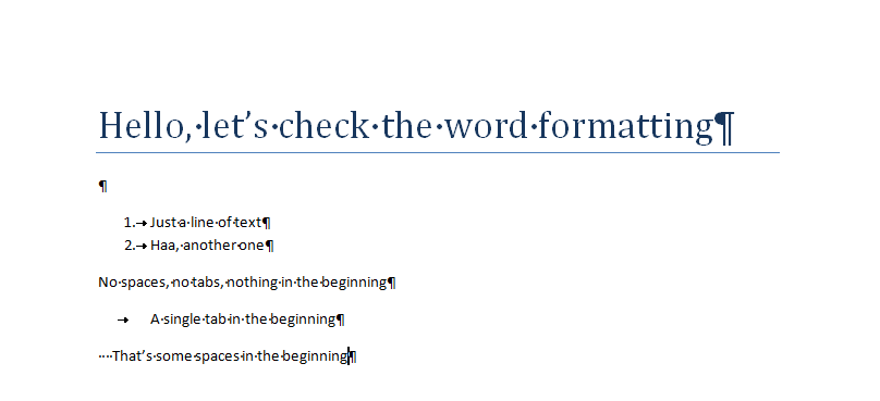 word formatting marks legend