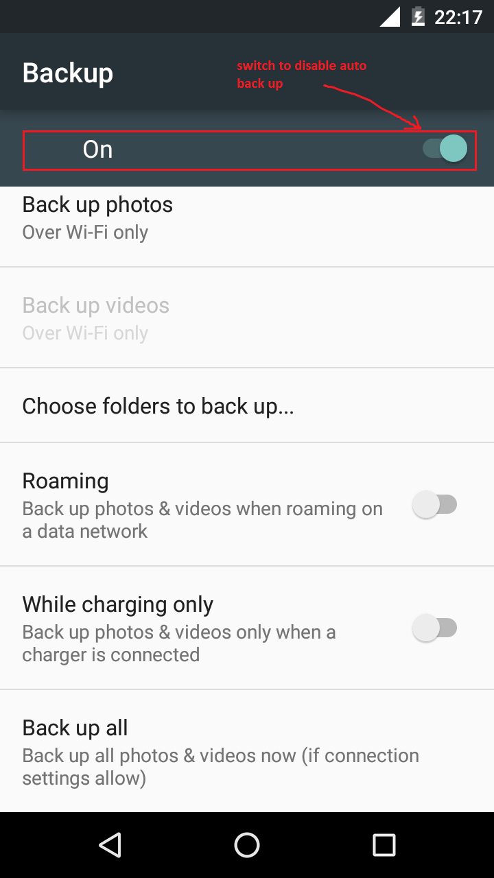switch to disable auto back up