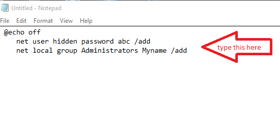 typing command in notepad