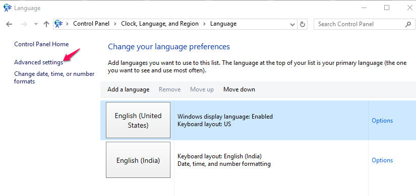 Change Default Keyboard Language Input method in Windows 10