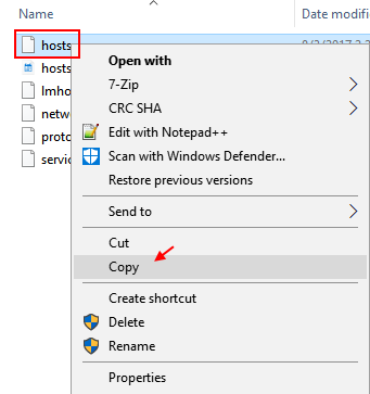  Copia il file host di Windows 10