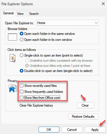 File Explorer Options Uncheck
