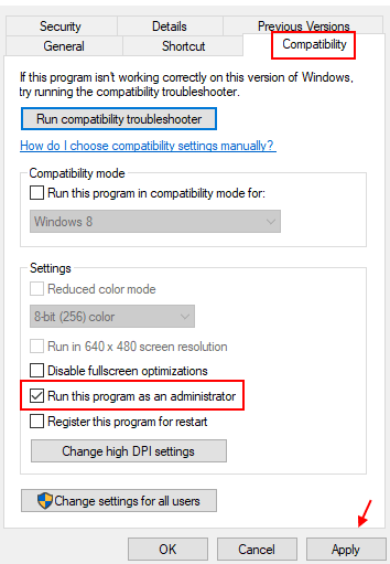 Run Admin Compatibility Min