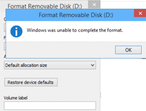 windows was unable to format