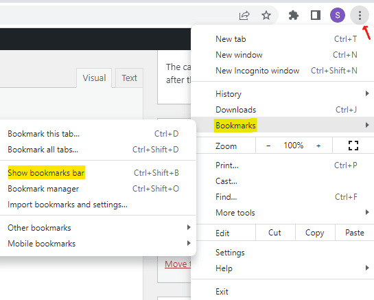 How to Remove the Bookmarks bar from Google chrome