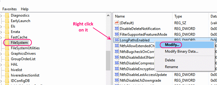 long paths enabled regedit